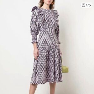 Cynthia Rowley Lilac Printed Ruffle-Front Midi Dress